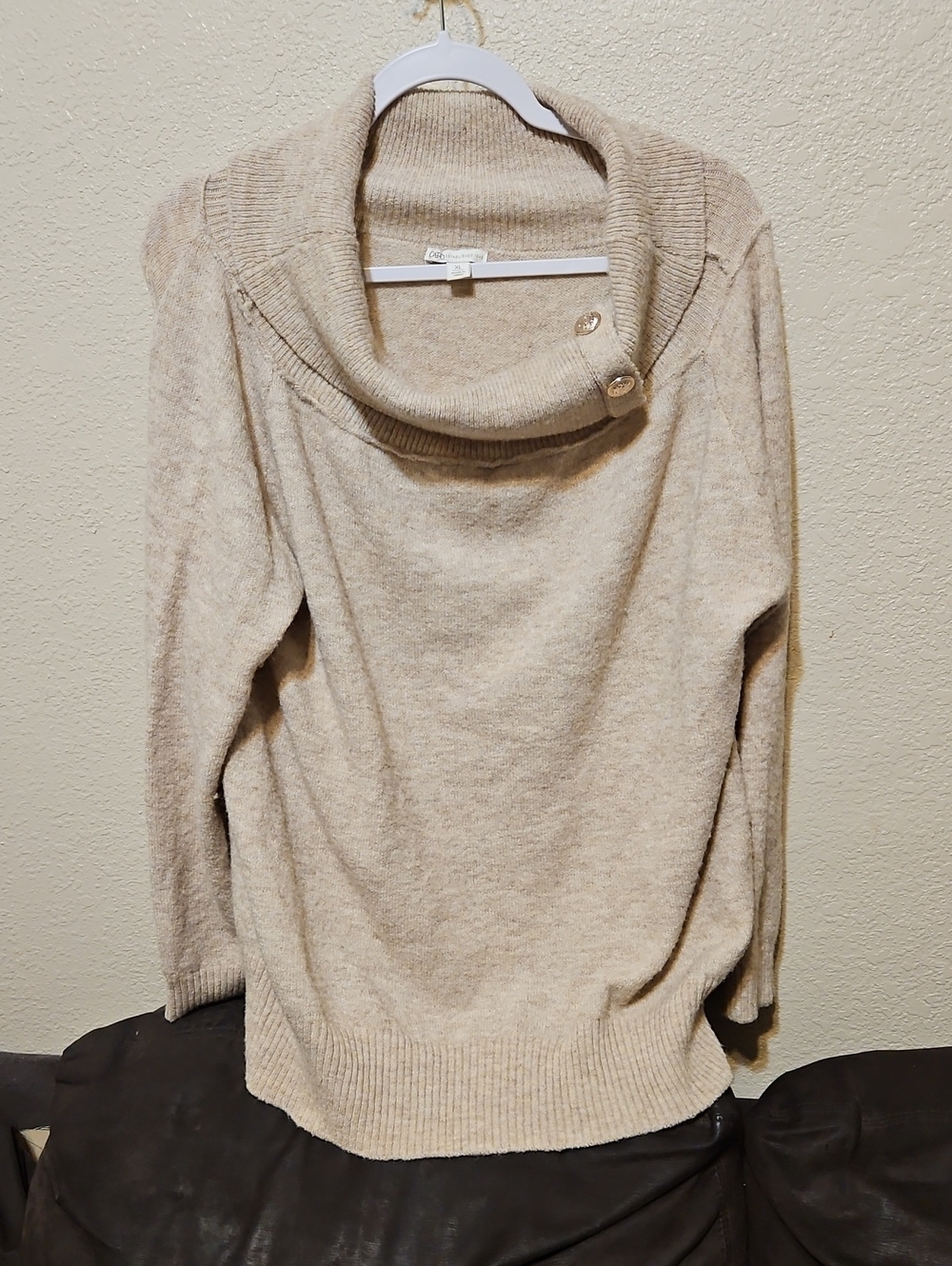 Cato Cream Button-Accent Cowl Neck Sweater